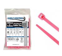 Kable Kontrol Pink Cable Ties, 200 mm x 4.8 mm, Pack of 100, 8" Premium Nylon Zip Ties, Multi-Purpose Plastic Tie Wraps, Secure Self-Locking Mechanism, for Home, Garden, Office and DIY