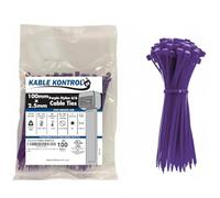 Kable Kontrol Purple Cable Ties, 100 mm x 2.5 mm, Pack of 100, 4" Premium Nylon Zip Ties, Multi-Purpose Plastic Tie Wraps, Secure Self-Locking Mechanism, for Home, Garden, Office and DIY