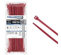 Kable Kontrol Red Cable Ties, 200 mm x 2.5 mm, Pack of 100, 8" Premium Nylon Zip Ties, Multi-Purpose Plastic Tie Wraps, Secure Self-Locking Mechanism, for Home, Garden, Office and DIY