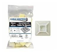Kable Kontrol White Natural Zip Tie Bases, 28 mm x 28 mm, Pack of 100 Cable Tie Adhesive Mounts Self Adhesive Mounts Multi-Purpose Zip Ties Bases, Cable Holder Sticky Pads - White Natural