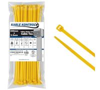 Kable Kontrol Yellow Cable Ties, 200 mm x 2.5 mm, Pack of 100, 8" Premium Nylon Zip Ties, Multi-Purpose Plastic Tie Wraps, Secure Self-Locking Mechanism, for Home, Garden, Office and DIY