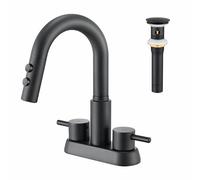 Kablle KBL-6002B Bathroom Faucet with Pull Down Sprayer 3 Holes Matte Black 4" 2 Handle Clothes Rail Bathroom Sink Pull Out Basin Faucet with Pop Up Drain