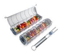 KABOB KING - Rolling Grill Baskets - Set of 2 w/ Detachable Handle - UPGRADED Stainless Steel Grill Barbeque Grill Accessories, Portable Grill Baskets for Outdoor Camping Tailgating Grilling for
