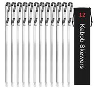 Kabob Skewers 17" Stainless Steel Long BBQ Barbecue Skewers, Flat Metal Kebob Sticks Wide Reusable Grilling Skewers for Meat Chicken,Set of 12 with Storage Bag