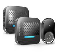 Kabol Wireless Doorbell Plug in, Waterproof Door Bells with 2 Receivers, 1,300ft Long Range Cordless Electric Door Chime Kit with 55 Melodies 5 Volume to Choose, LED Door Entry Bell, Black