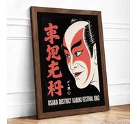 Kabuki Theater Divided Vintage Framed Wall Art Print A4 (29.7×21cm) Walnut, Wall Decor for Living Room, Bedroom, Office & Home, Ready to Hang, Art Gift