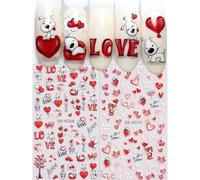 Kabwea 2 Sheets Valentine's Day Nail Stickers, Heart & Dog Motifs, Gel Material, Cute & Whimsical Style, Multi-colored, For Nails