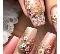 Kabwea 24 Pieces Spring and Summer Nail Designs with Various Floral Patterns, Press on Nails, Stick-on Nails, Fake Nails