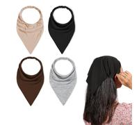Kabwea 4 Pairs Boho Women's Headbands, Triangle Head Scarves, Chiffon Bandanas, Turban Headbands, Elastic Hair Cloth (Black, Grey, Khaki, Brown)