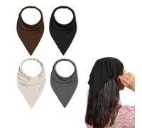 Kabwea 4 Pairs Boho Women's Headbands, Triangle Scarves, Chiffon Bandanas, Turban Headbands, Elastic Haircloth (Black, Dark Grey, Cream, Dark Brown)