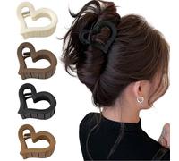 Kabwea 4 Set Valentine's Day Heart Shark Hair Clips, 6.5 cm, Black/White/Light Brown/Dark Brown, 4 Count, Women's Hair Clips