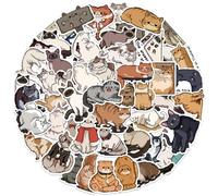 Kabwea 50 Multi-colored Cartoon Cat Stickers, Cute Stickers for Laptops, Notebooks & More, Indoor Use, Plastic Material, Eclectic Style