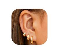 Kabwea 6 Pcs 14K Small Chunky Hoop Earrings Set for Women, 14K Gold Plated, Lightweight Gold Hoop Earrings, Helix Piercings, Piercing Gold, Piercing Ring Gold, for Women (1 Pair)