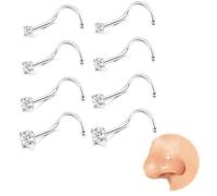 Kabwea 8 pieces 316L nose piercing plug, surgical steel, hypoallergenic, nose stud, piercing nose, nose piercing, nostril piercing, 1.5 mm, 2 mm, 2.5 mm, 3 mm