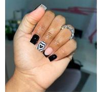 Kabwea Artificial Nails Set 24 Pieces, Black and White French Heart Design, Ideal For Various Occasions, Valentine Nails