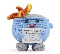 Kabwea Emotional Support Dumpster Fire, Handmade Crochet Doll with Positive Card