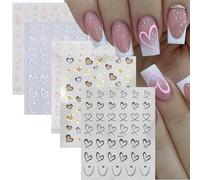Kabwea Nail Sticker Set For Nail Art, 5 Sheets Self Adhesive Nail Stickers With Hearts & Stars, Valentine Nail Stickers