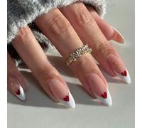 Kabwea Press On Nails 24 Pieces White French Artificial Fingernails Set With Gel Glue Sticker And Nail File, Valentine Press on Nails