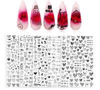 Kabwea Self Adhesive Nail Art Stickers, 5 Sheets Valentine's Day Theme Nail Stickers With Romantic Designs, Valentine Nail Stickers