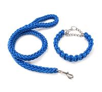 Kabxhueo Half Choke Braided Dog Collar and Lead Set 4FT Strong Durable Dog rope Leash Heavy Duty Nylon and Metal Chain Half Check Collars for Small, Medium, Large Dogs,Blue,XL