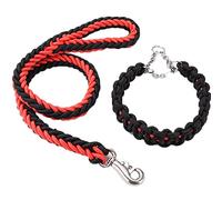 Kabxhueo Half Choke Braided Dog Collar and Lead Set 4FT Strong Durable Dog rope Leash Heavy Duty Nylon and Metal Chain Half Check Collars for Small, Medium, Large Dogs,Black Red,M