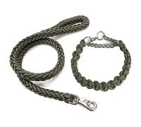 Kabxhueo Half Choke Braided Dog Collar and Lead Set 4FT Strong Durable Dog rope Leash Heavy Duty Nylon and Metal Chain Half Check Collars for Small, Medium, Large Dogs,Green,L