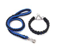 Kabxhueo Half Choke Braided Dog Collar and Lead Set 4FT Strong Durable Dog rope Leash Heavy Duty Nylon and Metal Chain Half Check Collars for Small, Medium, Large Dogs,Black Blue,M