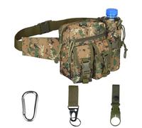 Kabxhueo Tactical Waist Pack Bag with Water Bottle Pouch, Military Waterproof Bumbag Utility Belt Bag Fanny Pack Hip Bag Waist Packs Bum Bag for Hiking Running Walking Travel,Jungle Camouflage
