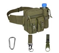 Kabxhueo Tactical Waist Pack Bag with Water Bottle Pouch, Military Waterproof Bumbag Utility Belt Bag Fanny Pack Hip Bag Waist Packs Bum Bag for Hiking Running Walking Travel,Army Green