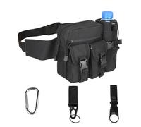 Kabxhueo Tactical Waist Pack Bag with Water Bottle Pouch, Military Waterproof Bumbag Utility Belt Bag Fanny Pack Hip Bag Waist Packs Bum Bag for Hiking Running Walking Travel,Black