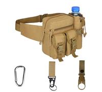 Kabxhueo Tactical Waist Pack Bag with Water Bottle Pouch, Military Waterproof Bumbag Utility Belt Bag Fanny Pack Hip Bag Waist Packs Bum Bag for Hiking Running Walking Travel,Khaki