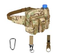 Kabxhueo Tactical Waist Pack Bag with Water Bottle Pouch, Military Waterproof Bumbag Utility Belt Bag Fanny Pack Hip Bag Waist Packs Bum Bag for Hiking Running Walking Travel,CP Camouflage