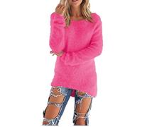 Kabxryaclo Womens Jumper Sweater Mohair Knitted Plain Long Sleeve Round Neck Top Knitwear