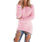 Kabxryaclo Womens Jumper Sweater Mohair Knitted Plain Long Sleeve Round Neck Top Knitwear for Women(XL(12),Pink)