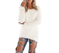 Kabxryaclo Womens Jumper Sweater Mohair Knitted Plain Long Sleeve Round Neck Top Knitwear for Women(S(6),White)