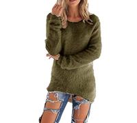 Kabxryaclo Womens Jumper Sweater Mohair Knitted Plain Long Sleeve Round Neck Top Knitwear for Women(XL(12),Green)
