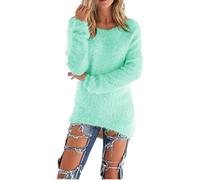 Kabxryaclo Womens Jumper Sweater Mohair Knitted Plain Long Sleeve Round Neck Top Knitwear for Women(3XL(14),Turquoise)
