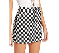 KACAOAC Women's High Waist Striped Zipper Side Bodycon Short Mini Skirt, Black and White, XS