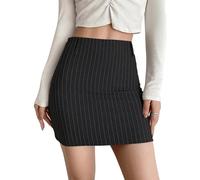 KACAOAC Women's High Waist Striped Zipper Side Bodycon Short Mini Skirt, Black White Striped, S