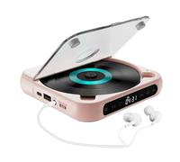 KACBFEE CD Player Portable with Bluetooth 5.0 - with LCD and Headphones, Player Supports CD/CD-R/CD-RW/MP3, Rechargeable Retro Walkman Disc Player for Travel, Home, Car Pink