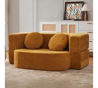 KACBFEE Foldable Compression Sofa Cama, Modular Woven Fabric Couch For Living Room, Small-Space Sectional Love Seat Sleeper Bed, Folding Lazy Sofa In Box (100 Cm) Yellow