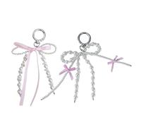 KACCDE 2Pcs Ribbon Pearls Bowknot Keychain Lovely Decorations Keyring Ornament Backpack Handbag Charm Pendant for Girls Women
