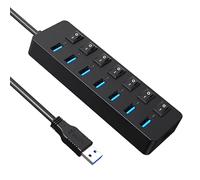 KACCDE 7 Port USB3.0 Data Hubs Featuring Individual Switches And Long Cable For Laptops PC And Gaming Devices