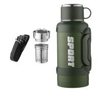 KACCDE Contemporary Stainless Steel Insulated Container with Twin Top Feature for Warm and Cold Drinks on the Go Portable Stainless Flask