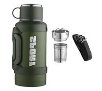KACCDE Contemporary Stainless Steel Insulated Container with Twin Top Feature for Warm and Cold Drinks on the Go Portable Stainless Flask