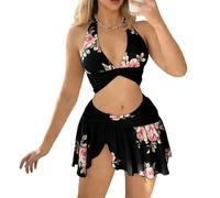 KACCDE Floral Lacing Set Breathable Mesh and Skirt Bottom Seductive Swim Clothes Breathable Beachwear