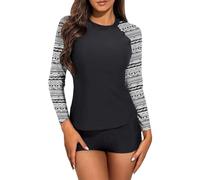 KACCDE Pattern Long Sleeve Rash Guard Swimsuit 2 Piece Athletic Swimwear Set with Swim Shorts for Surfing Diving Snorkeling Beach Volleyballs and Pool Bathing Suit