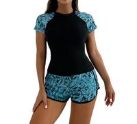 KACCDE Women 2 Piece Swimsuit Set with Boyshorts Short Sleeve Swimwears Athletic Quick Dry Bathing Suit for Beach Fashionable Women ' s