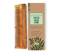Kacchi Neem Wooden Comb (Dual Tooth) - Soaked in 17 Herbs, Neem & Sesame Oil | Anti-Frizz, Detangling & Shine Enhancing | Natural Scalp Care for All Hair Types