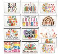 Kacctyen 10 Pcs Social Worker Appreciation Gifts for Women Social Worker Makeup Bag Cosmetic Bags Canvas Pouch Bags Portable Makeup Pouch Bag Travel Makeup Organizer for Social Work Month Party